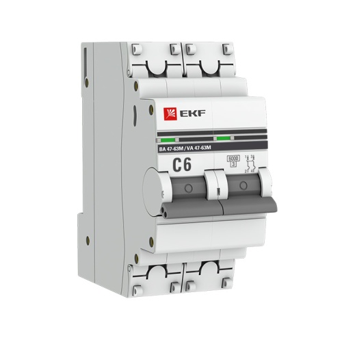 Автоматический выключатель 2P 6А (C) 6кА ВА 47-63M без теплового расцепителя PROxima | код  mcb4763m-6-2-6C-pro | EKF
